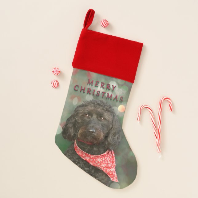 black dog labradoodle Christmas Stocking (Front)