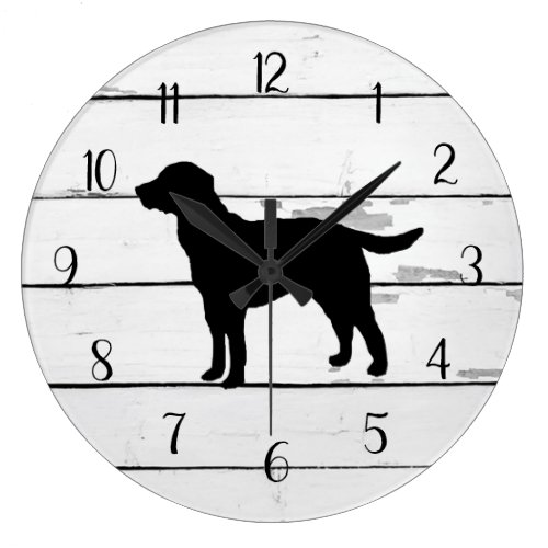 Black Dog Labrador Rustic Shiplap Farmhouse Decor Large Clock