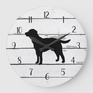 Black Dog Labrador Rustic Shiplap Farmhouse Decor Large Clock