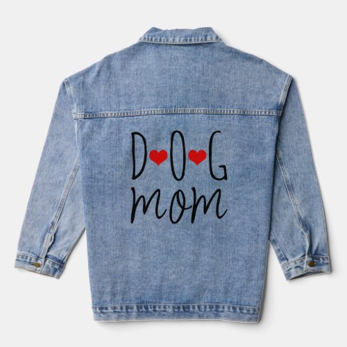 Black Dog Mom Word And Red Hearts On Blue Jeans Denim Jacket