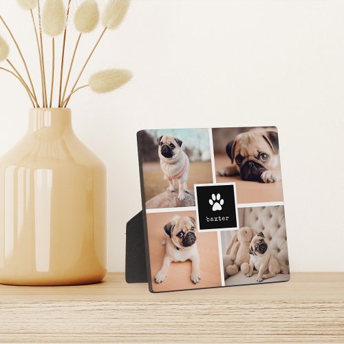 Black  Dog Name  Pawprint Pet Photo Collage Plaque