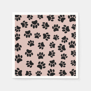 Black Dog Paw Pattern On Rose Gold Napkins