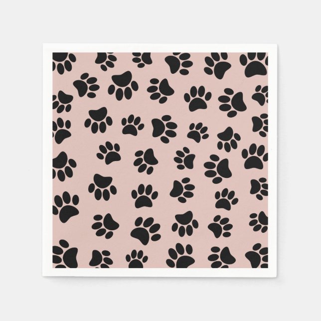 Black Dog Paw Pattern On Rose Gold Napkins (Front)