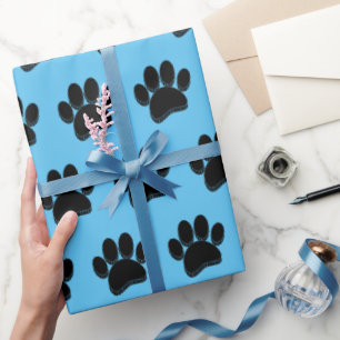 Black Dog Paw Print Hand Drawn Custom Wrapping Paper