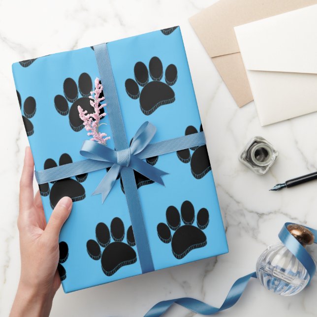 Black Dog Paw Print Hand Drawn Custom Wrapping Paper (Gifting)