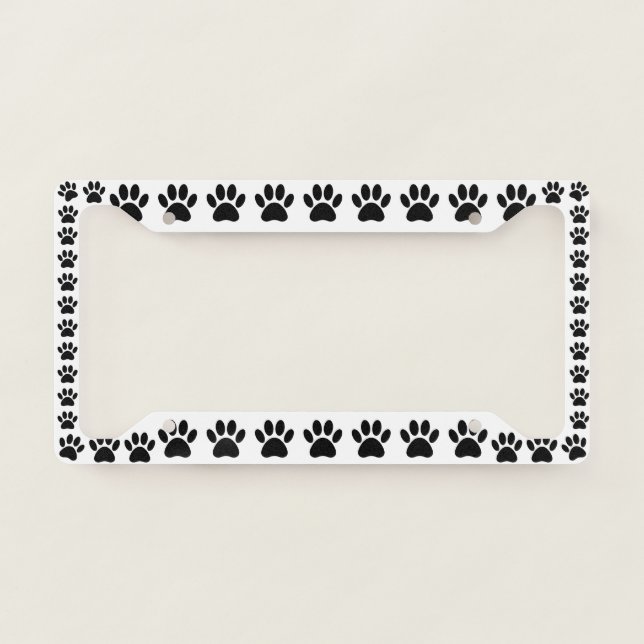 Black Dog Paw Print License Plate Frame (Front)