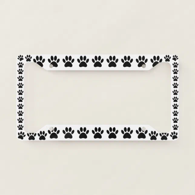Black Dog Paw Print License Plate Frame | Zazzle