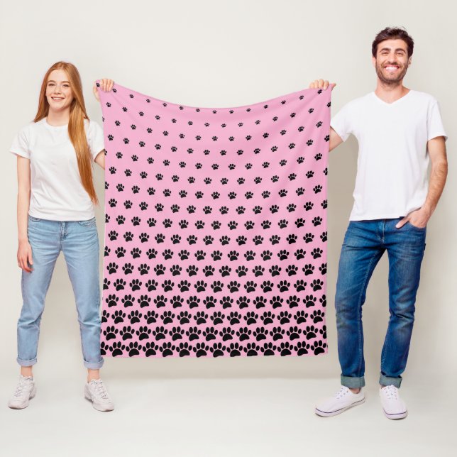 Black Dog Paw Print Pattern Custom  Fleece Blanket (In Situ)