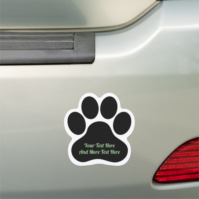 Black Dog Paw Print Text Car Magnet (In Situ)