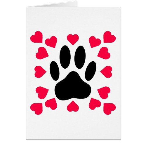 Black Dog Paw Print With Heart Shapes