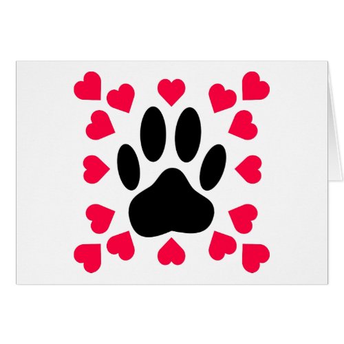 Black Dog Paw Print With Heart Shapes