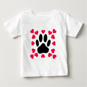 Black Dog Paw Print With Heart Shapes Baby T-Shirt