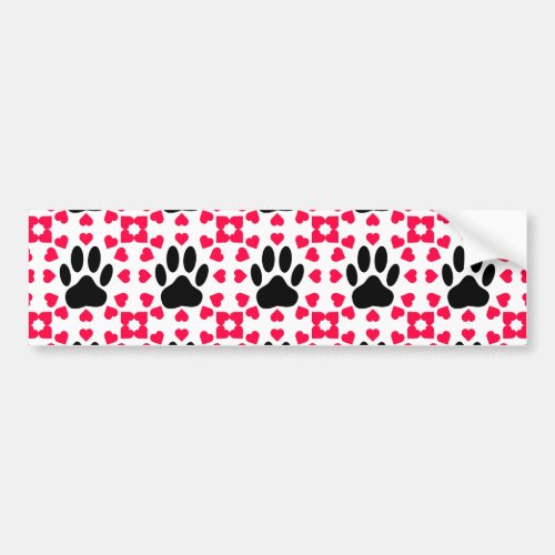 Black Dog Paw Print With Heart Shapes Bumper Sticker