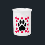 Black Dog Paw Print With Heart Shapes Drink Pitcher<br><div class="desc">Original design of a dog paw print with heart shapes.</div>