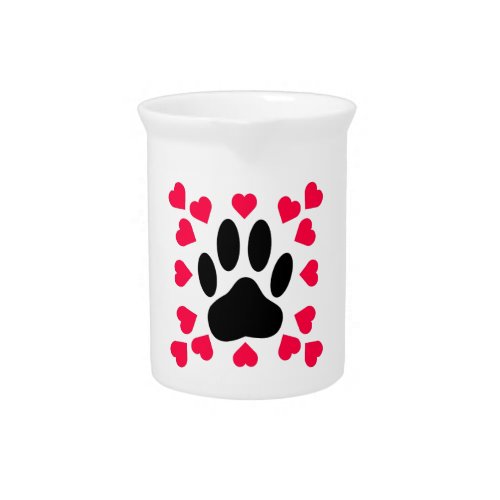 Black Dog Paw Print With Heart Shapes Drink Pitcher