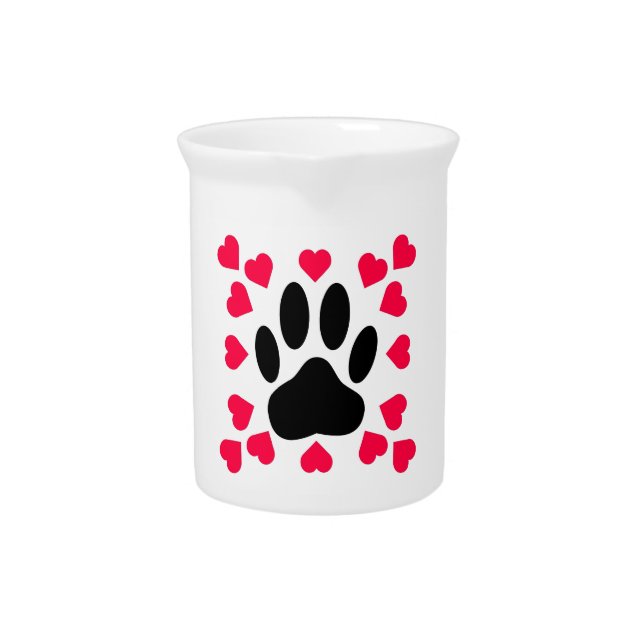 Black Dog Paw Print With Heart Shapes Drink Pitcher (Front)