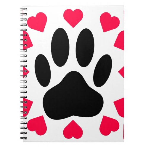 Black Dog Paw Print With Heart Shapes Notebook