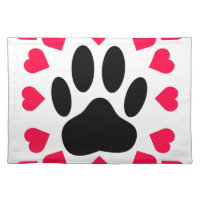 Black Dog Paw Print With Heart Shapes