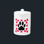 Black Dog Paw Print With Heart Shapes Teapot<br><div class="desc">Original design of a dog paw print with heart shapes.</div>