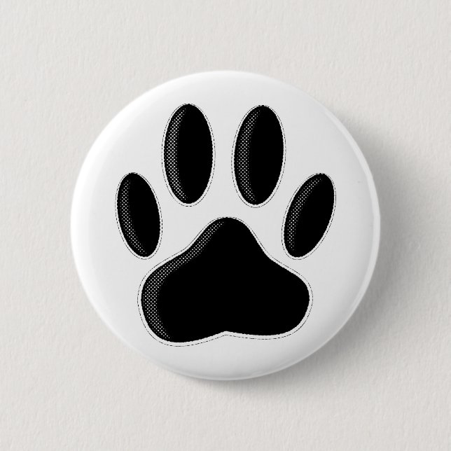 Black Dog Paw Print With Newsprint Effect Button (Front)