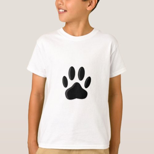 Black Dog Paw Print With Newsprint Effect T_Shirt