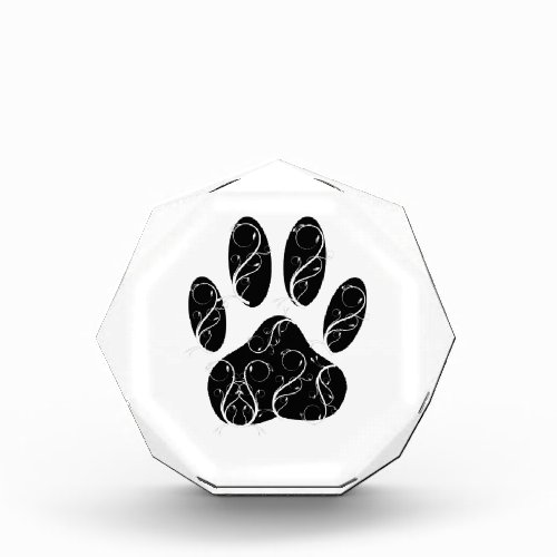 Black Dog Paw Print With White Flourishes Acrylic Award