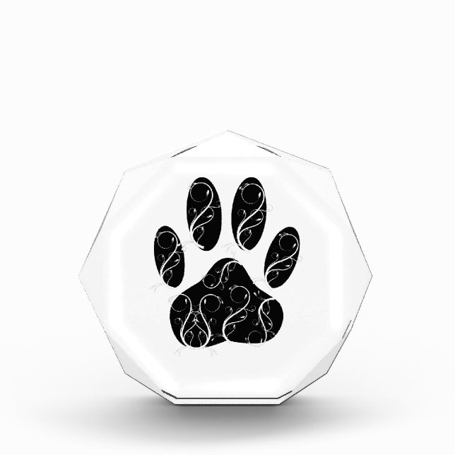 Black Dog Paw Print With White Flourishes Acrylic Award (Front)
