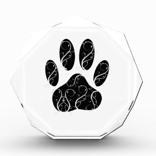 Black Dog Paw Print With White Flourishes Acrylic Award