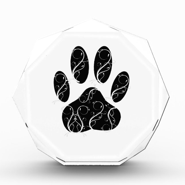 Black Dog Paw Print With White Flourishes Acrylic Award (Front)
