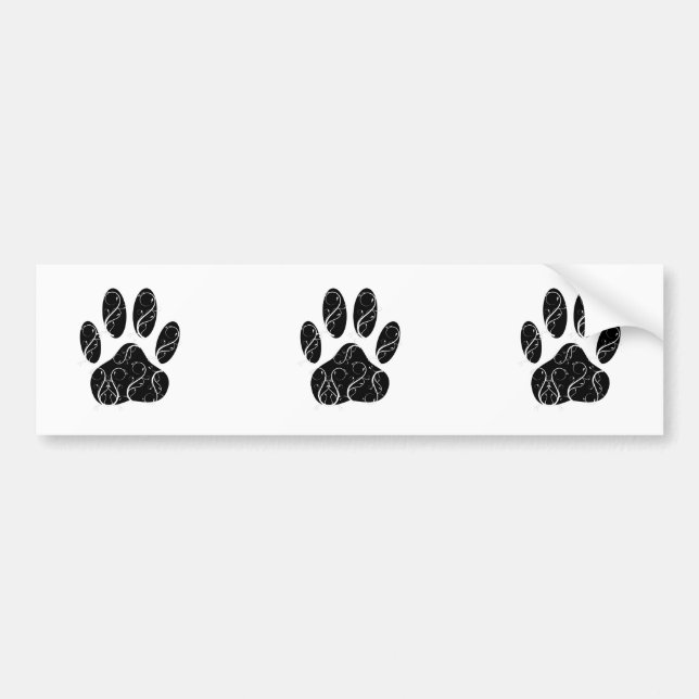 Black Dog Paw Print With White Flourishes Bumper Sticker (Front)