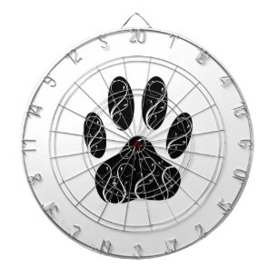 Black Dog Paw Print With White Flourishes Dartboard