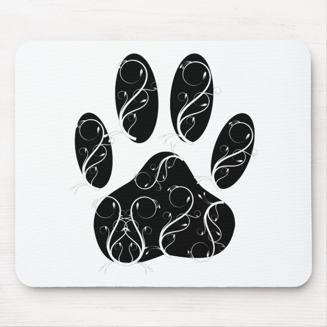 Black Dog Paw Print With White Flourishes Mouse Pad (Front)