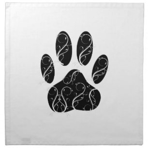 Black Dog Paw Print With White Flourishes Napkin
