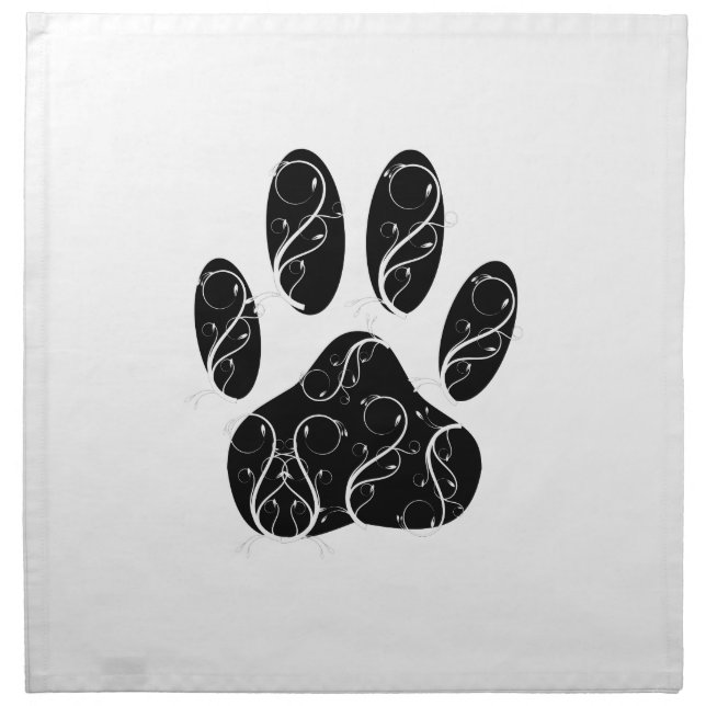 Black Dog Paw Print With White Flourishes Napkin (Front)