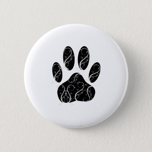 Black Dog Paw Print With White Flourishes Pinback Button