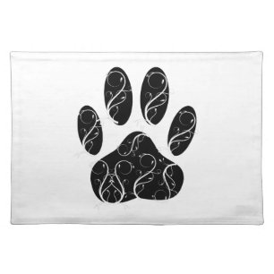 Black Dog Paw Print With White Flourishes Placemat