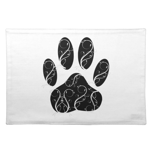 Black Dog Paw Print With White Flourishes Placemat (Front)