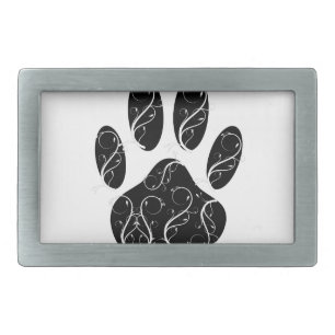 Black Dog Paw Print With White Flourishes Rectangular Belt Buckle