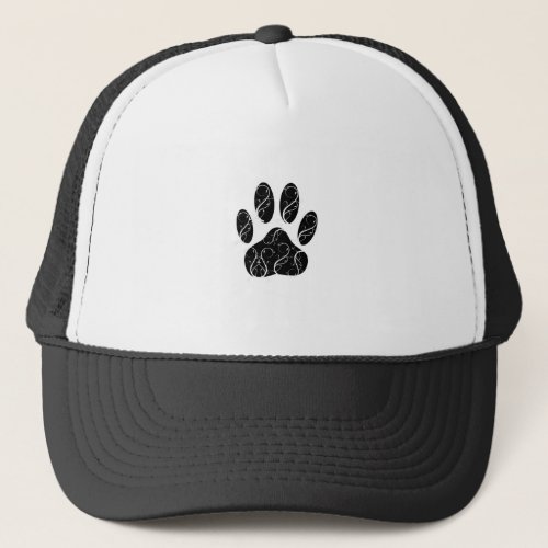 Black Dog Paw Print With White Flourishes Trucker Hat