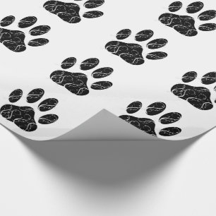 Black Dog Paw Print With White Flourishes Wrapping Paper