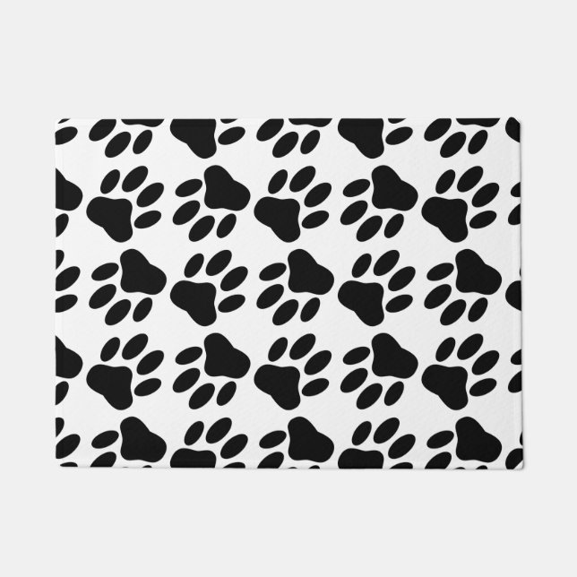 Black Dog Paw Prints All Over Doormat (Front)