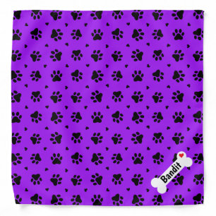Black Dog Paw Prints and Hearts Pattern Bandana