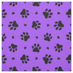 Black Dog Paw Prints and Hearts Pattern Fabric