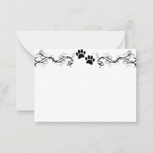 Black Dog Paw Prints Scrollwork Blank Note Card