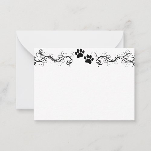 Black Dog Paw Prints Scrollwork Blank Note Card