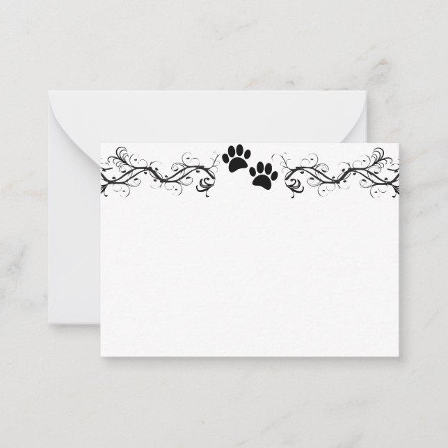 Black Dog Paw Prints Scrollwork Blank Note Card (Front)