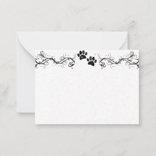 Black Dog Paw Prints Scrollwork Vintage Blank Note Card