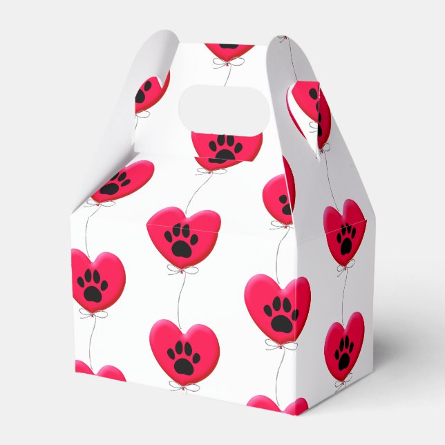Black Dog Paw Red Balloon Custom Favor Boxes (Front Side)