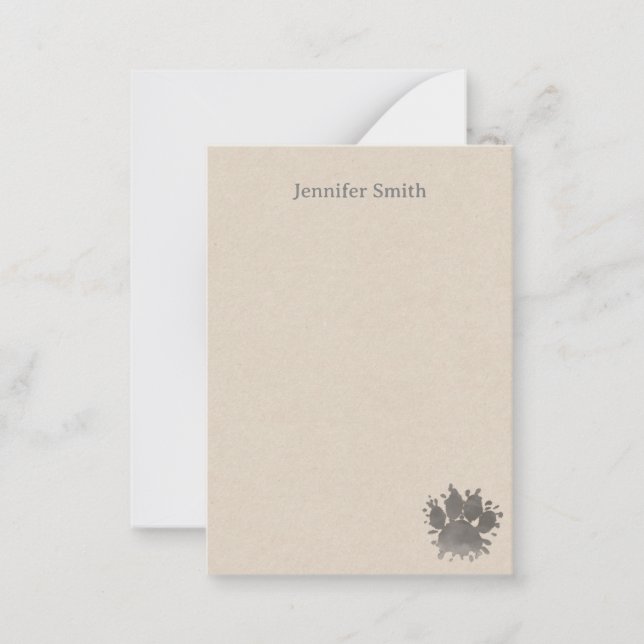 Black Dog Paw Watercolor Personalized Stationery  Note Card (Front)