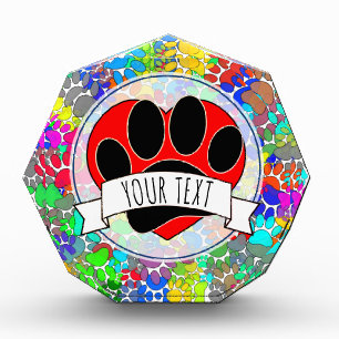 Black Dog Paw With Lots Of Dog Paw Prints All Over Acrylic Award